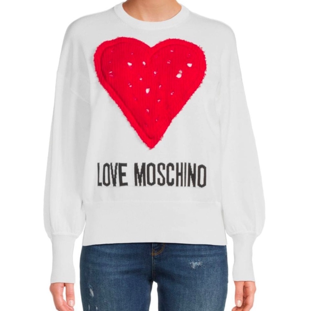 Love Moschino White Sweater with Red Heart